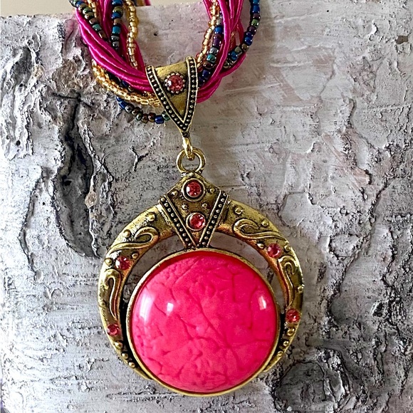 Stone Pendant Multilayer Beads Necklace - Picture 1 of 2